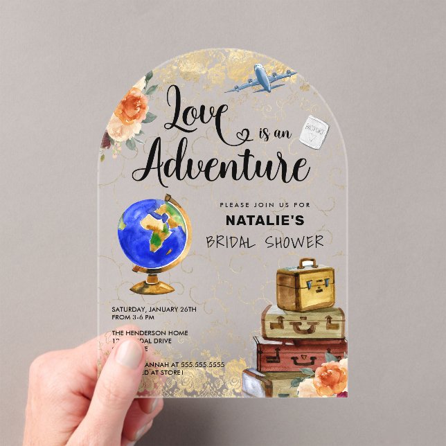 Travelling Love is an Adventure Bridal Shower Acrylic Invitations (Insitu (Handheld))