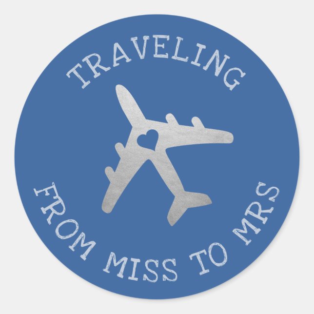 Travelling Miss to Mrs Blue Aeroplane Favour Label (Front)