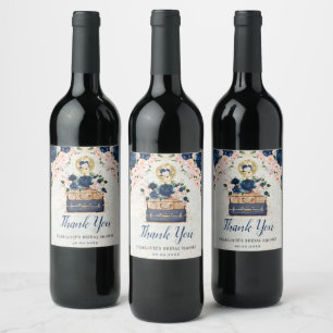 Travelling Miss to Mrs Navy Blush Bridal Shower Wine Label