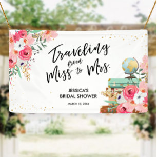 Travelling Miss to Mrs Pink Floral Bridal Shower Banner