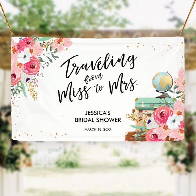 Travelling Miss to Mrs Pink Floral Bridal Shower Banner (Creator Uploaded)