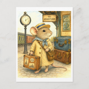 Travelling Mouse Illustration Postcard