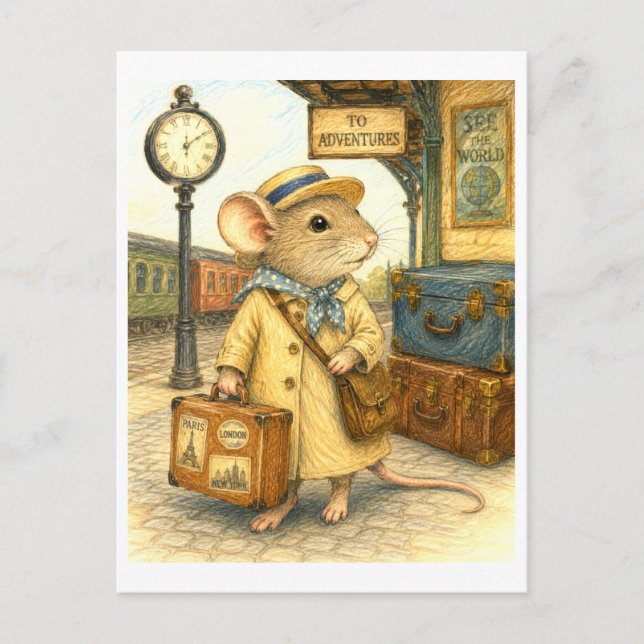 Travelling Mouse Illustration Postcard (Front)