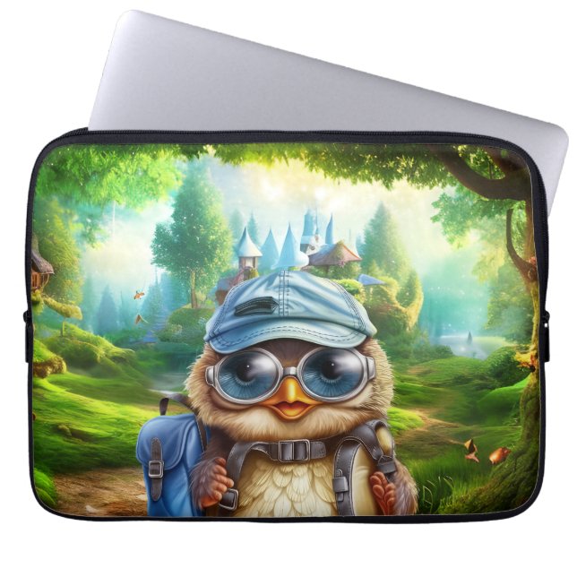 Travelling owl on an enchanted forest laptop sleeve (Front)