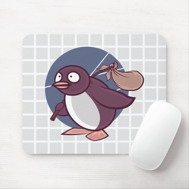 Travelling Penguin Grid Mouse Pad (With Mouse)