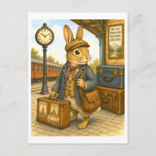 Travelling Rabbit Illustration Postcard