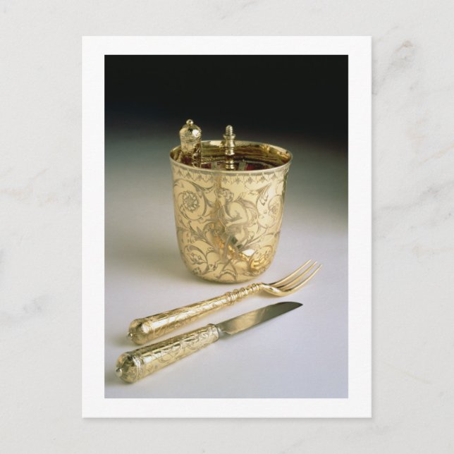 Travelling set of a knife, fork, spoon and beaker, postcard (Front)