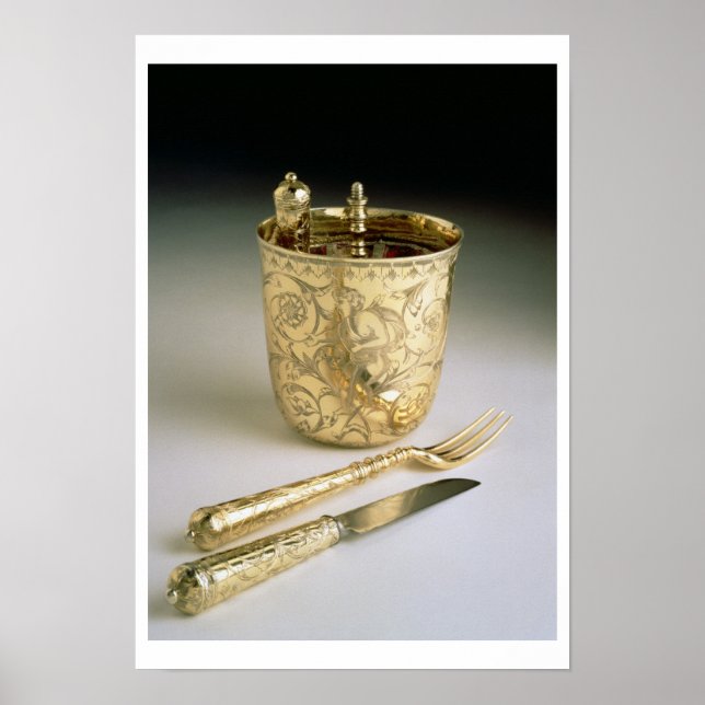 Travelling set of a knife, fork, spoon and beaker, poster (Front)