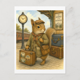 Travelling Squirrel Illustration Postcard