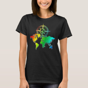Travelling Traveller Globe Colourful Compass World T-Shirt