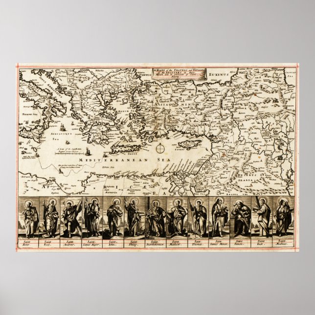 Travels of the Apostle PaulPanoramic Map Poster (Front)