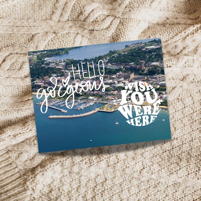 Traverse City Aerial Bayfront Keepsake Postcard (Elevate your greetings with an aerial perspective.)