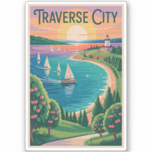 Traverse City Lake Michigan Illustration Travel