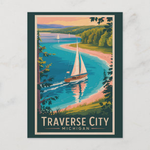 Traverse City Michigan Illustration Travel Art  Postcard