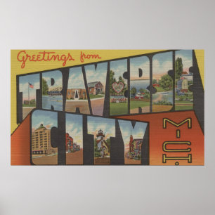Traverse City, Michigan - Large Letter Scenes Poster