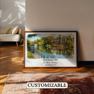 Traverse City Michigan Poster, Watercolor, Custom Poster