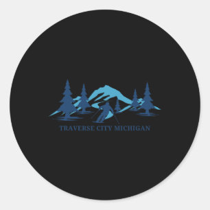 Traverse City Michigan Ski Resort Skiing Skier Classic Round Sticker