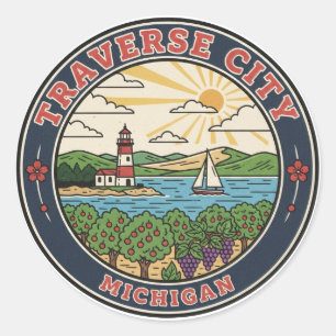 Traverse City Michigan Travel Classic Round Sticker
