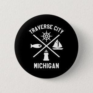 Traverse City Northern Michigan Tee Sailing Boatin 6 Cm Round Badge