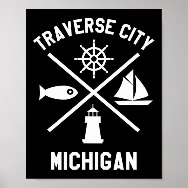 Traverse City Northern Michigan Tee Sailing Boatin Poster (Front)
