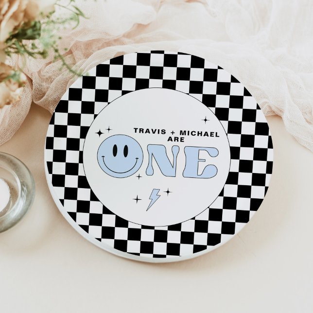 TRAVIS Blue One Happy Dude Smile Face Birthday Paper Plate (Creator Uploaded)