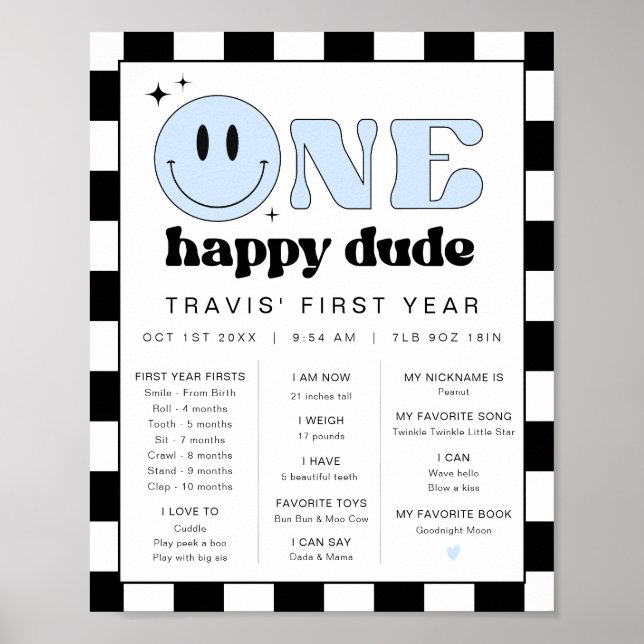 TRAVIS Happy Dude First Birthday Milestone Poster (Front)