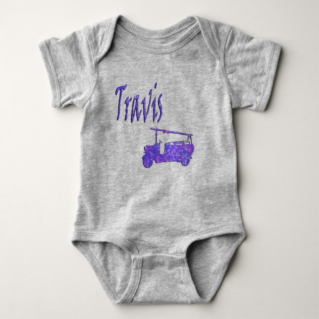 Travis Name With Fire Truck, Baby Bodysuit (Front)