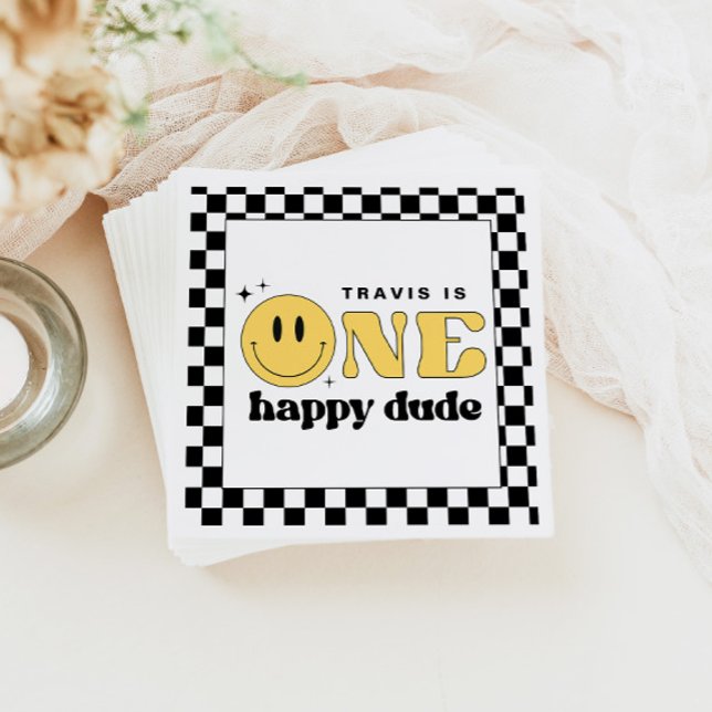TRAVIS One Happy Dude Smile Face Birthday Welcome Napkin (Creator Uploaded)
