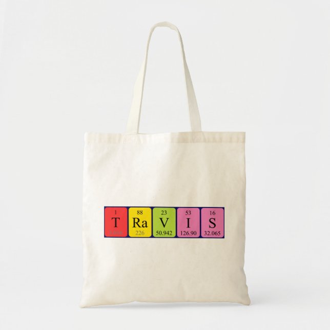 Travis periodic table name tote bag (Front)