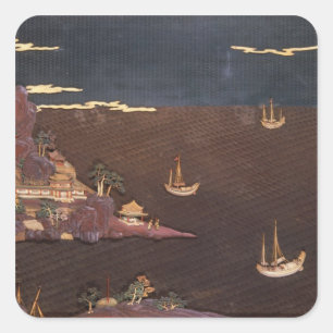 Tray with marine scene square sticker