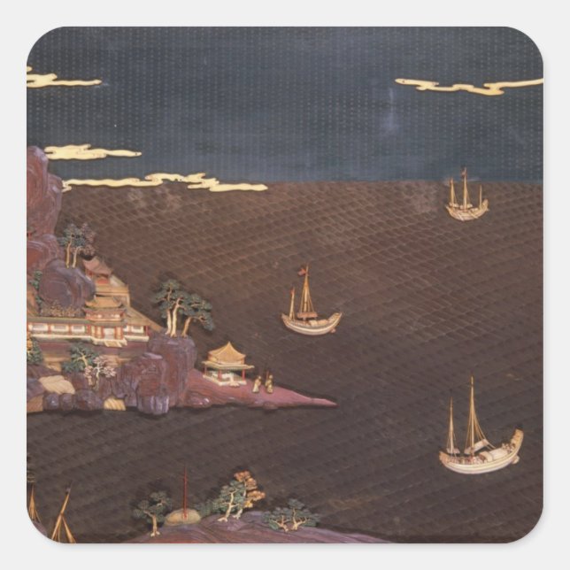 Tray with marine scene square sticker (Front)