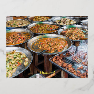 Trays of spicy Thai food Foil Holiday Postcard
