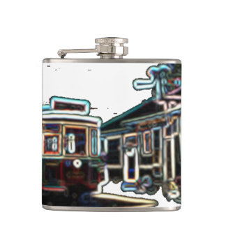 TRC Neon streetcar at stn Small Wrapped Flask