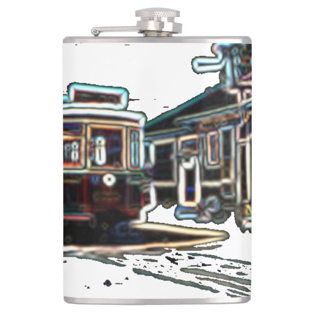 TRC Neon streetcar at stn Vinyl Wrapped Flask (Front)
