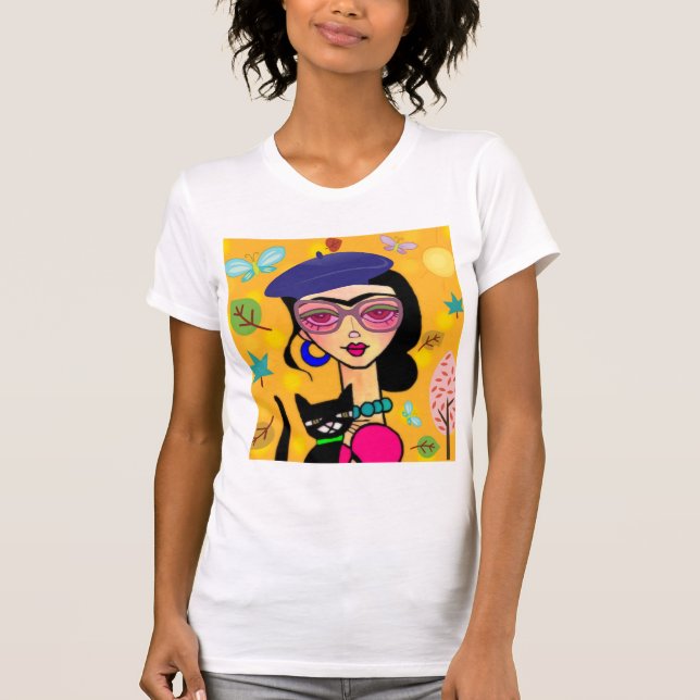 Tre Chic Girl With Cat T-Shirt (Front)