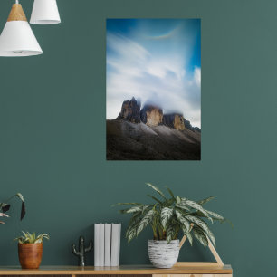 Tre Cime di Lavaredo clouds and rainbow Poster