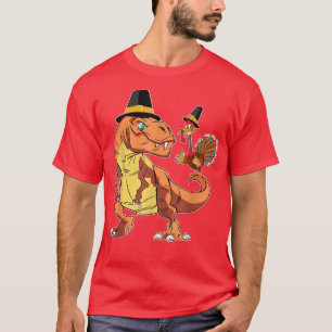 TRe Dinosaur Turkey Buddy Pilgrim Hat Funny Thanks T-Shirt