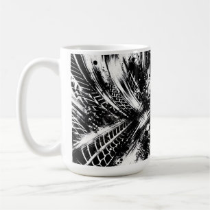 Tread & Chaos – Abstract Black-and-White Tire Trac Coffee Mug