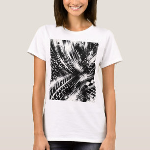 Tread & Chaos – Abstract Black-and-White Tire Trac T-Shirt