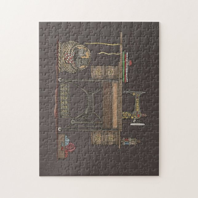 Treadle Sewing Machine & Kittens Jigsaw Puzzle (Vertical)