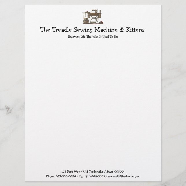 Treadle Sewing Machine & Kittens Letterhead Design (Front)