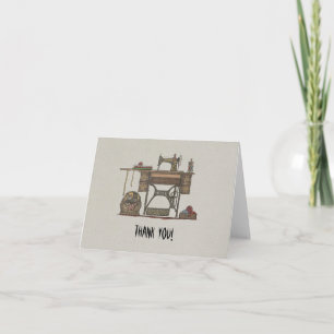 Treadle Sewing Machine & Kittens Thank You Card