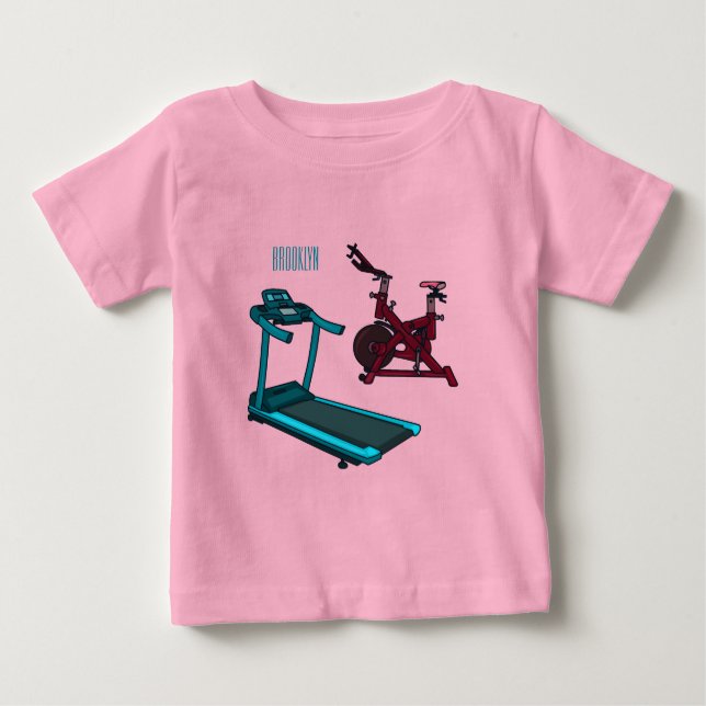 Treadmill & spinning bike cartoon illustration baby T-Shirt (Front)