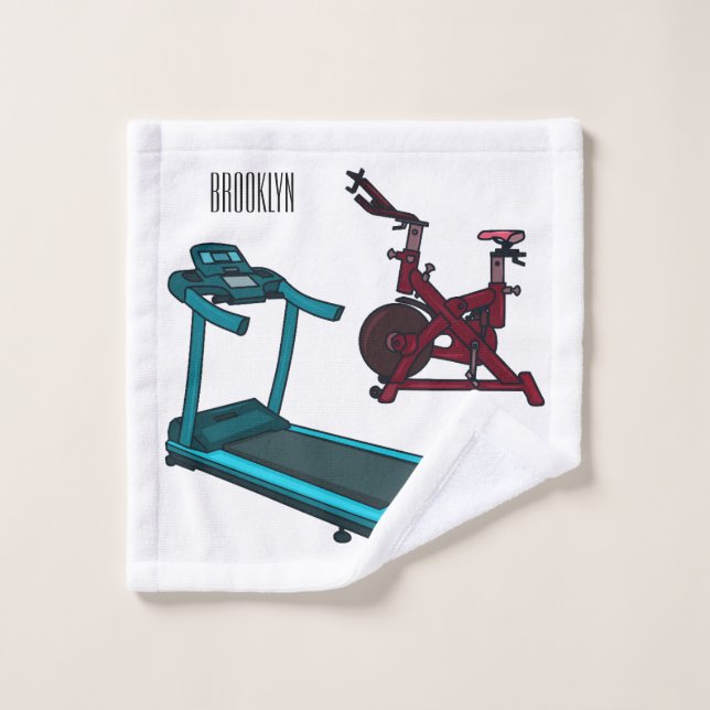 Treadmill & spinning bike cartoon illustration bath towel set (Wash Cloth)