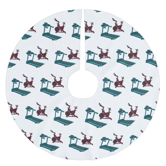 Treadmill & spinning bike cartoon illustration brushed polyester tree skirt (Front)