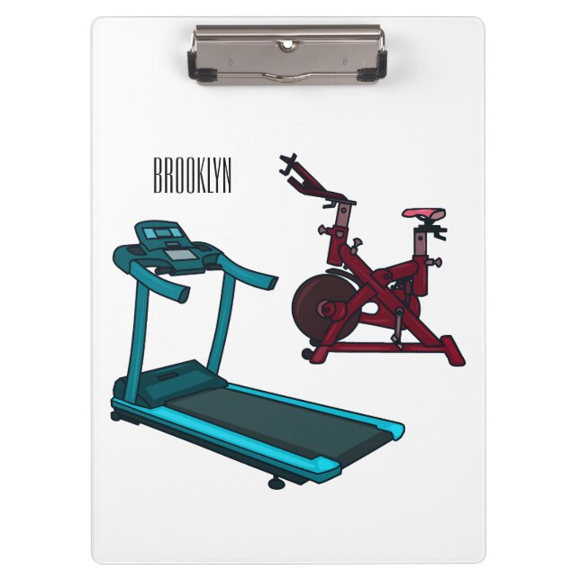 Treadmill & spinning bike cartoon illustration clipboard (Front)