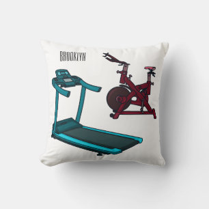 Treadmill & spinning bike cartoon illustration cushion