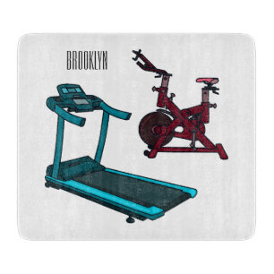 Treadmill & spinning bike cartoon illustration cutting board