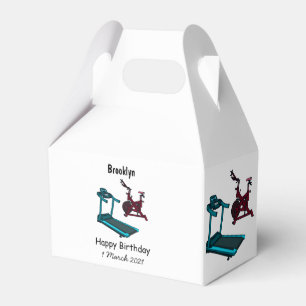 Treadmill & spinning bike cartoon illustration favour box