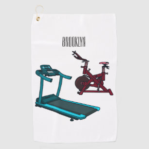 Treadmill & spinning bike cartoon illustration golf towel